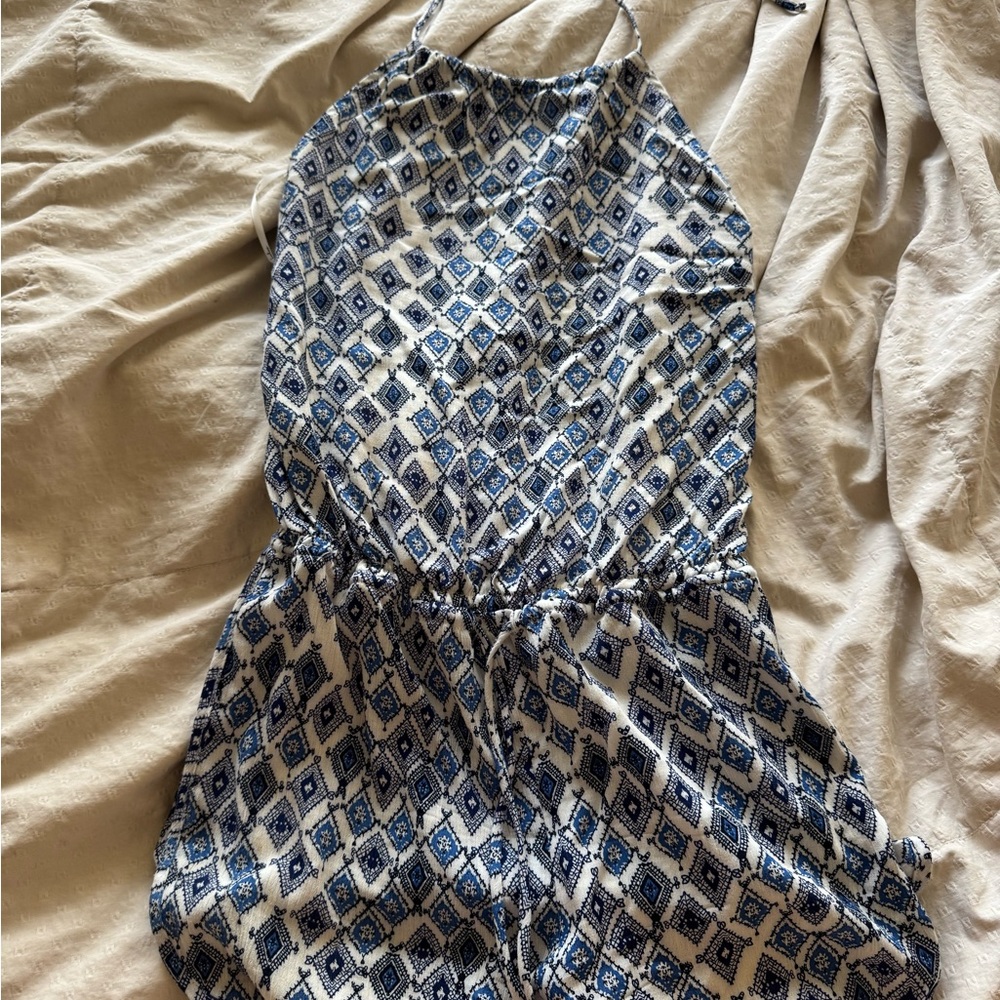 Lulu's Indigo and Ivory Patterned Romper